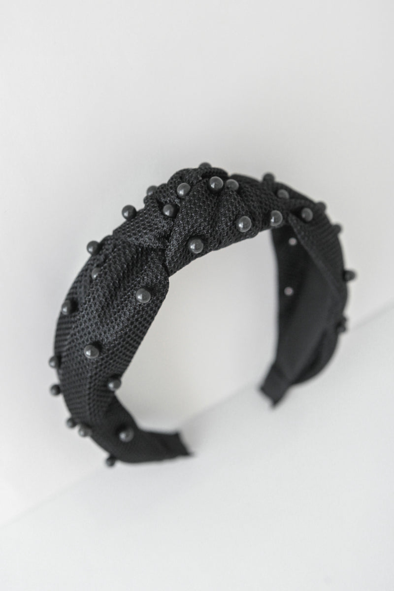Black Headband Center Knot with Lace CC  Imitation Pearl Amazon.com : Atoden Black Wide Top Knot Headband with Pearl  main image 3