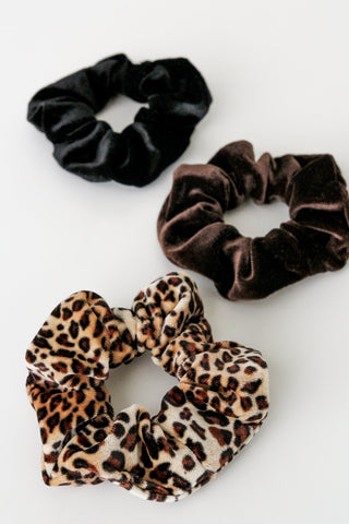 Velvet Leopard Scrunchie Set