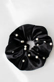 Velvet Pearl Scrunchie in Black